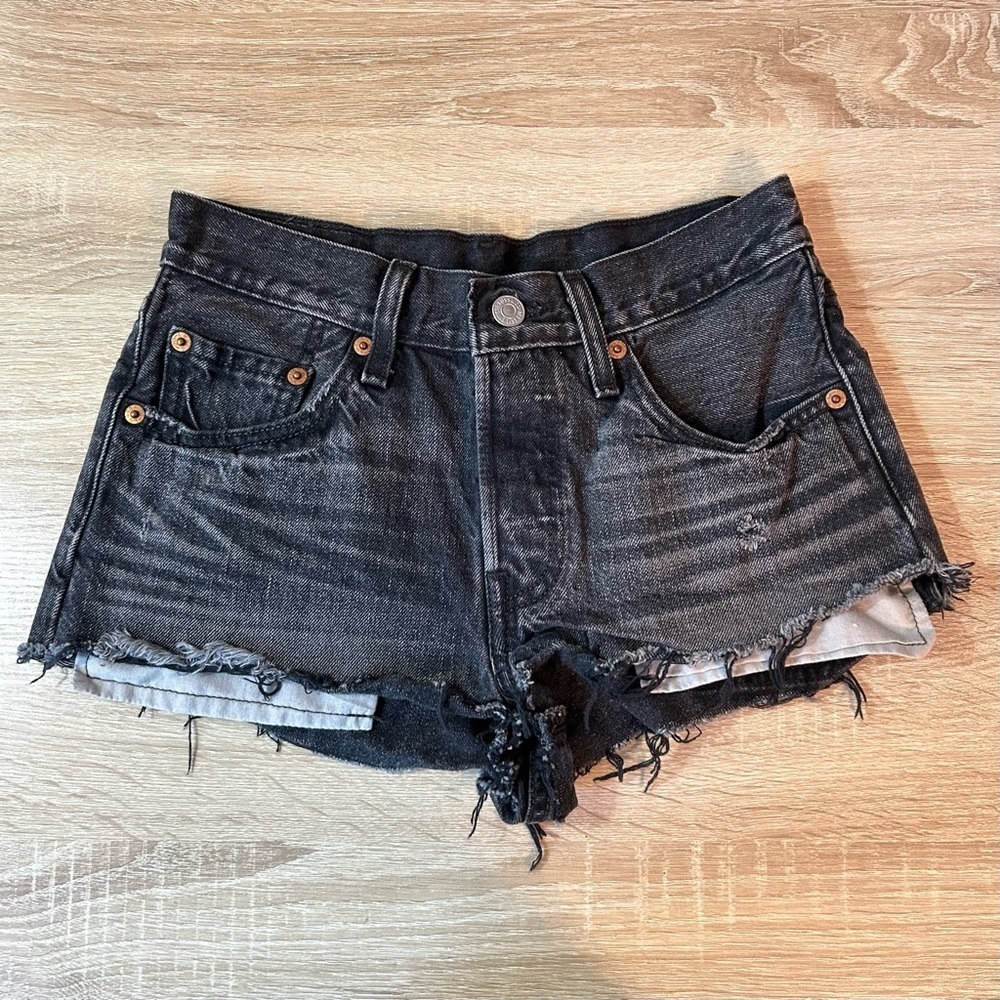 Levi's Black Distressed Denim Cutoff Shorts